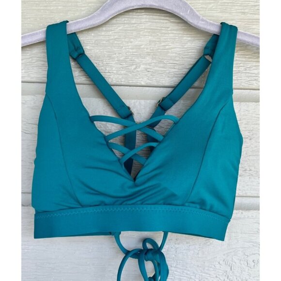 Becca Womens Bikini Top Size Small Adjustable Teal Blue Plunge - Picture 1 of 5
